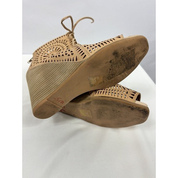 Jeffrey Campbell Rayos Wedge Sandals Peach Laser Cut Lace Up - Picture 5 of 8